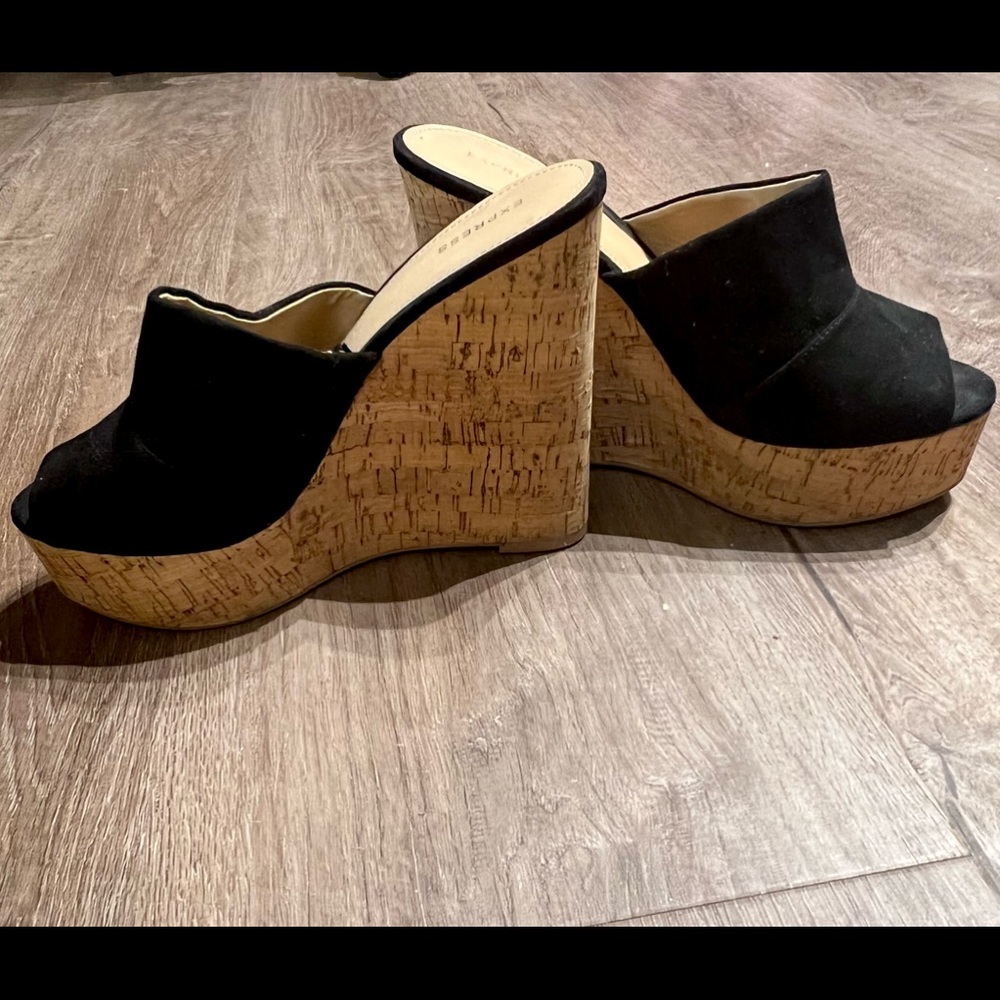 Express Womens Shoes Cork Wedge High Heel Platform Slides Sandals Mules Summer